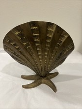 Vintage Brass Sea Shell and Starfish Vase / Planter / Decor Hollywood Regency picture