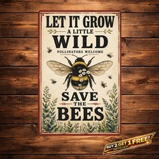 Vintage Bee and Wildflower Tin Sign Pardon Our Garden Wall Decor picture
