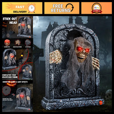 Animated Halloween Tombstone Prop - Moving Skeleton, Sound & Light-Up Eyes, Scar picture