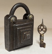 Rare Vintage Beautiful Handmade  Unique Design Iron Padlock With key Collectible picture
