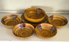 Sango Splash 4951 Brown Stoneware Bowls & Serving Platter Set of 6 picture
