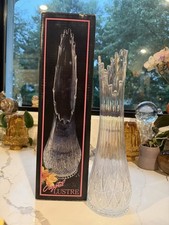 Vintage LE Smith Quintec Crystal Lustre Swung Vase 15.5” Iridescent w/ Box picture