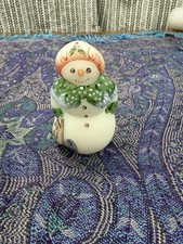 Fenton Handpainted Glass Snowman Figurine Polka Dot Signed by maybe V. Cline? picture