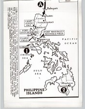 MAP Showing US Bases Across PHILIPPINE ISLANDS Vintage WWII 1941 Press Photo picture