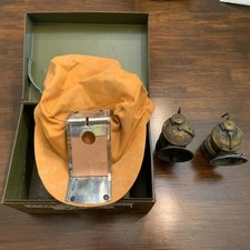 Vintage Miner Canvas Cap Hat Orange W 2 Brass Auto lite Lamps picture