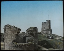 ABERYSTWYTH CASTLE KEEP RUINS WALES C1890 TINTED Magic Lantern Slide PHOTOGRAPH picture