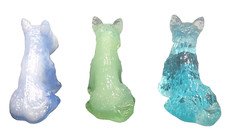Three Vintage Boyd Art Glass Duke The Scottie Dogs Blue, Green & Sky Blue Slag picture