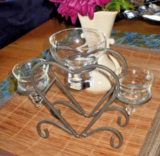 Danish Sweden Wrought Iron Heart Shaped Frame w/3 Glass Candleholders MCM picture