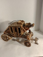 Vintage Folk Art Handmade Floating Wooden & Leather Stage Coach Wagon picture