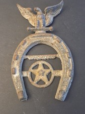 Antique cast iron fraternal organization horseshoe plaque, eagle, star picture