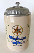 Vtg Wurzburger Hofbrau German Stein Stoneware Pewter Lid Red Crown Star Beer picture