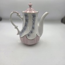  Ornate Teapot Vintage Blue Floral Flowers Pink Porcelain Hand Painted Unbranded picture