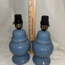 Vintage Blue Ceramic Accent Lamps Set of 2 Gold Trim Mini Boudoir Lamps picture