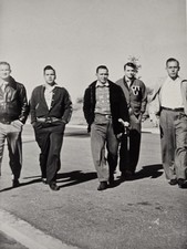 Original Vintage 1950s Snapshot Photo Five Young Men Walking Campus Fashion... picture