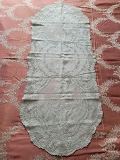 Antique c1900 Whitework Embroidered Linen Table Runner Figural Romantic Scenes picture