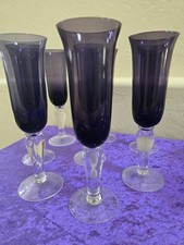Vintage Artland Amethyst Champagne Flutes Set of 8 with Clear Stems picture