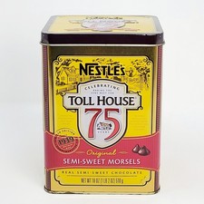2014 Nestle Toll House Tin 75th Anniversary Canister Yellow Red 6.25 inches Good picture