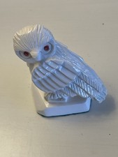 White Alabaster Owl with Red Eyes Vintage Hand Carved Italy 2 3/4 Inches picture
