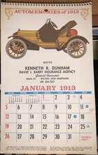 Vintage Automemories 1913 Calendar Dunham Barry Insurance Advertising Wilton NH picture