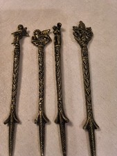 4 ANTQ. METAL TOOTHPICS CUPID, GRIFFIN  MAN CROSS KEY CROWN INTIRICATE UPSCALE S picture