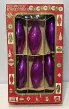Vtg West Germany Old World Christmas Purple Mercury Glass Teardrop Ornaments Box picture