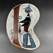 Marcello Fantoni Italian Ceramic Leather Encased Tray Dish Rare 1950's picture