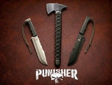 Handmade Punisher M4X Carbon Steel Knife & Axe | Micarta Handle & Leather Sheath picture