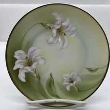 Vintage RS Germany Porcelain Plate Lillies with Gold Trim 6.25” picture
