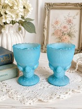 Antique Portieux French Blue Opaline Glass Chick Egg Cups -Set Of 2 - Early 1900 picture