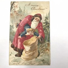 RARE Antique Postcard CHRISTMAS Santa Takes Naughty Child Posted c.1906 Stamp picture