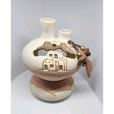 VNTG Votive Candle Holder Mexican Vase Potery Gold Lined W base Southwestern picture