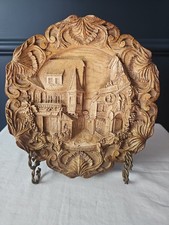 Vintage Rüdesheim Drosselgasse Village Carved Wood Wall Hanging Plate 9