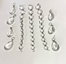 Crystal Glass Octagon Chandelier Prism Lamp Strands Teardrop Vintage Replacement picture
