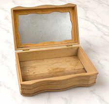 VTG Carved Wood Jewelry Box Dovetail Hinged Lid Cloudy Mirror Farmhouse 10x7x4
