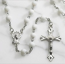 White Round Glass 6MM Beads Rosary 20