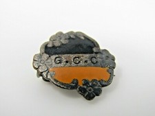 Antique G.C.C. Pin Brooch Art Nouveau Floral Enameled Metal Badge Black Orange picture