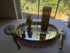 VTG 11 pc Cameo Vanity Mirror - Gold Gilt Ormolu Style Filigree picture