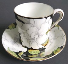 Vintage Black Paragon Cup, Saucer, White Gardenia, Double Warrant, England picture