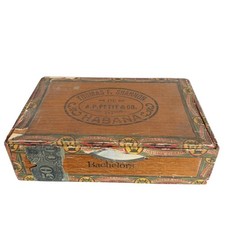 Antique Wooden Bachelors Cigar Box A P Petit Habana Thomas Shannon Lithograph picture