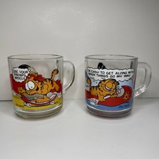McDonald’s Garfield Glass Mugs x 2 - Jim Davis Comic - 1978 Anchor Hocking picture