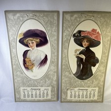 1913 Antique Ephemera PORTRAIT CALENDAR Samples -College Girl & Fair Visitor picture