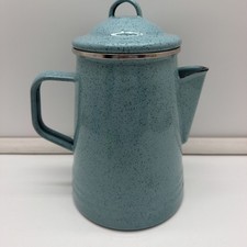 Paula Deen Blue Speckled Enamel Coffee Percolator Pot W Lid & Basket Camp Style picture