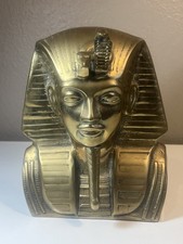 Vintage Heavy Brass King Tut Bust 9.5” 7 LB Tutankhamun Egyptian Pharaoh Statue picture