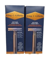 2X NEW King C Gillette Men's Double Edge Safety Razor + 5 Refill Blades picture