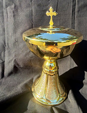 Sudbury Brass Last Supper Ciborium with Cross Cover Gold Plated Communion Vessel picture