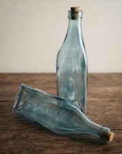 Vintage Light Blue (Turquoise) Triangular Bottles 10” High (HE) picture