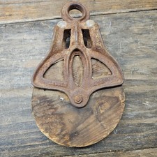 Antique LOUDEN Barn Pulley w/ Wood Sheave steampunk picture