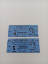 Vintage Tickets Vancouver High School Commencement June 5, 1952 picture