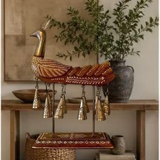 Unique handmade carved wooden peacock with bells picture