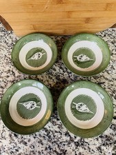 Vintage Colonial Homestead Berry Bowls Royal China Transferware Green Set 4 picture